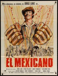 7c062 EL MEXICANO Mexican poster '77 Mario Hernandez, Jorge Luke, cool art of boxer's hands!