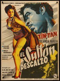 7c067 EL SULTAN DESCALZO Mexican poster '56 art of Tin-Tan & sexy Yolanda Varela!