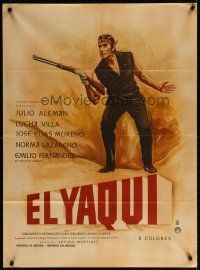 7c070 EL YAQUI Mexican poster '69 Julio Aleman, Lucha Villa, Moreno, art of man w/rifle!