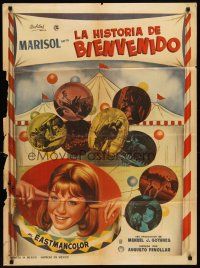 7c079 LA HISTORIA DE BIENVENIDO Mexican poster '64 art of Marisol, circus acts & tent!