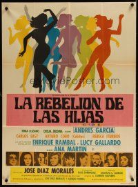 7c085 LA REBELION DE LAS HIJAS Mexican poster '70 Irma Lozano, cool artwork of sexy dancers!