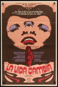 7c087 LA VIDA CAMBIA Mexican poster '76 Mercedes Carreno, Arturo Beristain, cool art!