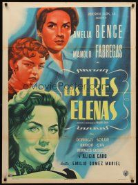 7c088 LAS TRES ELENAS Mexican poster '54 art of Amelia Bence, Fabregas & top stars!