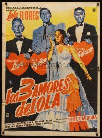 7c092 LOLA TORBELLINO Mexican poster '56 art of sexy Spanish actress Lola Flores & her suitors!