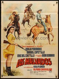 7c096 LOS MALVADOS Mexican poster '66 Emilio Fernandez, Manuel Capetillo, sexy woman w/rifle!