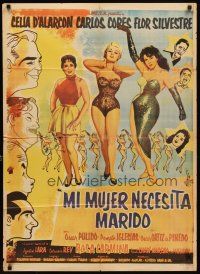 7c103 MI MUJER NECESITA MARIDO Mexican poster '59 Celia D'Alarcon, Cores, art of sexy women!