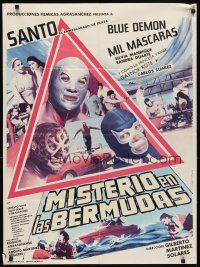 7c104 MISTERIO EN LAS BERMUDAS Mexican poster '79 Santo, Blue Demon, Mil Mascaras!