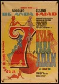 7c107 SIETE EVAS PARA UN ADAN Mexican poster '71 Rodolfo De Anda, Zulma Faiad, cool sexy artwork!