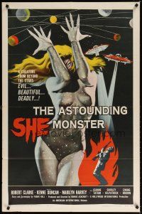 7d110 ASTOUNDING SHE MONSTER 1sh '58 art of the evil, beautiful & deadly creature from the stars!