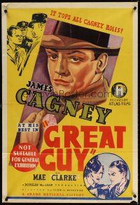 7d060 GREAT GUY Aust 1sh 1939 great different stone litho of James Cagney, it tops all his roles!