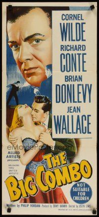 7d068 BIG COMBO Aust daybill '55 stone litho of Cornel Wilde & sexy Jean Wallace, classic film noir