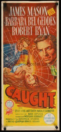 7d069 CAUGHT Aust daybill '49 James Mason's 1st U.S. movie, cool different spiderweb stone litho!