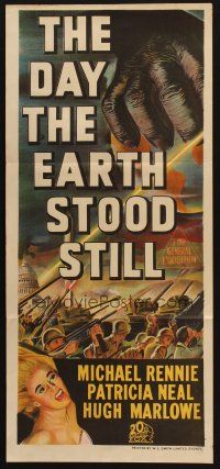 7d071 DAY THE EARTH STOOD STILL Aust daybill '51 Robert Wise, art of giant hand & Patricia Neal!