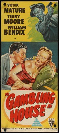7d073 GAMBLING HOUSE Aust daybill '51 stone litho of Victor Mature lusting after Terry Moore!