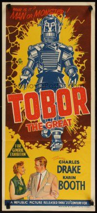 7d099 TOBOR THE GREAT Aust daybill '54 great different stone litho of the funky robot monster!