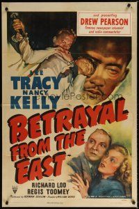 7d165 BETRAYAL FROM THE EAST style A 1sh '44 Lee Tracy & Nancy Kelly spy in Asia, cool artwork!