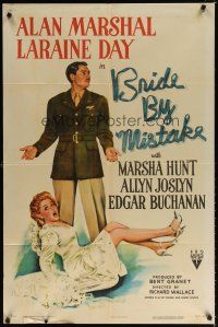 7d168 BRIDE BY MISTAKE style A 1sh '44 art of dropped bride Laraine Day, soldier Alan Marshal!
