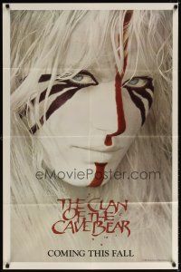7d114 CLAN OF THE CAVE BEAR teaser 1sh '86 fantastic image of Daryl Hannah in tribal make up!