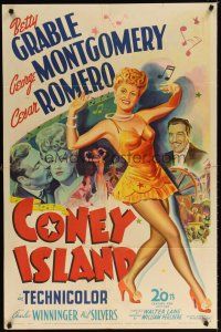 7d115 CONEY ISLAND 1sh '43 sexy dancer Betty Grable, Cesar Romero, George Montgomery, stone litho!