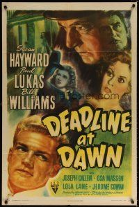 7d177 DEADLINE AT DAWN 1sh '46 cool artwork of Susan Hayward, Paul Lukas & Bill Williams!