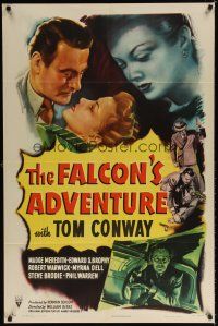 7d181 FALCON'S ADVENTURE 1sh '46 cool artwork of detective Tom Conway as The Falcon!