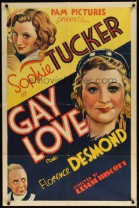 7d126 GAY LOVE 1sh '34 great stone litho of Sophie Tucker, The Last of the Red Hot Mamas!