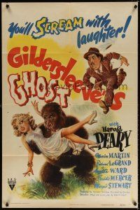 7d186 GILDERSLEEVE'S GHOST 1sh '44 Harold Peary horror comedy, wacky art of sexy girl & ape!