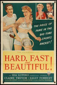 7d190 HARD, FAST & BEAUTIFUL 1sh '51 Ida Lupino, art of sexy tennis player Sally Forrest!