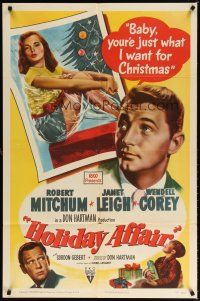 7d192 HOLIDAY AFFAIR style A 1sh '49 sexy Janet Leigh is what Robert Mitchum wants for Christmas!