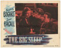 7d312 BIG SLEEP LC #2 '46 c/u of smoking Humphrey Bogart & sexy Lauren Bacall, Howard Hawks classic!