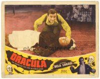 7d322 DRACULA LC #6 R51 Tod Browning, c/u of crazed Dwight Frye kneeling over unconscious maid!