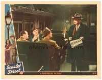 7d353 SCARLET STREET LC '45 Fritz Lang noir, smoking Edward G. Robinson talks with men on train!