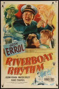 7d216 RIVERBOAT RHYTHM style A 1sh '45 art of captain Leon Errol & Frankie Carle playing piano!