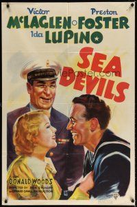 7d222 SEA DEVILS 1sh '37 Ida Lupino, Victor McLaglen, Preston Foster, romantic artwork!
