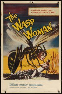 7d106 WASP WOMAN 1sh '59 most classic art of Roger Corman's lusting human-headed insect queen!