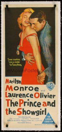 7e078 PRINCE & THE SHOWGIRL linen Aust daybill '57 stone litho of Laurence Olivier & Marilyn Monroe