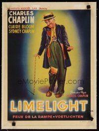 7e124 LIMELIGHT linen Belgian '52 great different art of Charlie Chaplin with hat & cane!