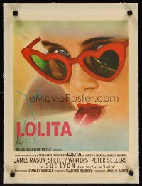 7e125 LOLITA linen Belgian '62 Stanley Kubrick, sexy Sue Lyon with heart sunglasses & lollipop!