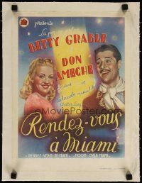 7e092 MOON OVER MIAMI linen 11x14 Belgian '41 different art of sexy Betty Grable & Don Ameche!
