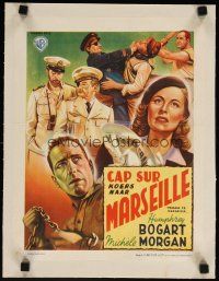 7e093 PASSAGE TO MARSEILLE linen 11x14 Belgian '46 art of Humphrey Bogart & Michele Morgan, Curtiz