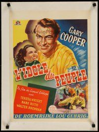 7e133 PRIDE OF THE YANKEES linen Belgian '40s Gary Cooper as baseball star Lou Gehrig, Teresa Wright