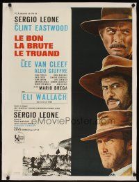 7e022 GOOD, THE BAD & THE UGLY linen French 23x32 '68 Clint Eastwood, Lee Van Cleef, Sergio Leone!
