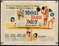 7e182 MUSCLE BEACH PARTY linen 1/2sh '64 Frankie & Annette, 10,000 biceps & 5,000 bikinis!