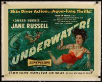 7e185 UNDERWATER linen 1/2sh '55 Howard Hughes, sexiest artwork of skin diver Jane Russell!