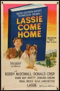 7e256 LASSIE COME HOME linen style C 1sh '43 great art of young Roddy McDowall & his beloved Collie!