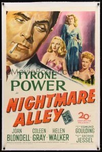 7e275 NIGHTMARE ALLEY linen 1sh '47 art of Tyrone Power w/Joan Blondell, Coleen Gray & Helen Walker