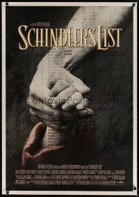 7e291 SCHINDLER'S LIST linen int'l 1sh '93 Steven Spielberg World War II classic, Best Picture!