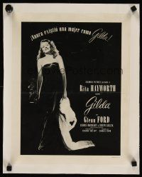 7e171 GILDA linen special 13x16 '46 classic image of sexy smoking Rita Hayworth in sheath dress!