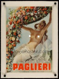 7e163 PAGLIERI linen 13x19 Italian advertising poster '50s sexy naked woman art by Gino Boccasile!