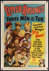 7e315 THREE MEN IN A TUB linen 1sh R52 Hal Roach, Our Gang, Little Rascals, great cast montage!